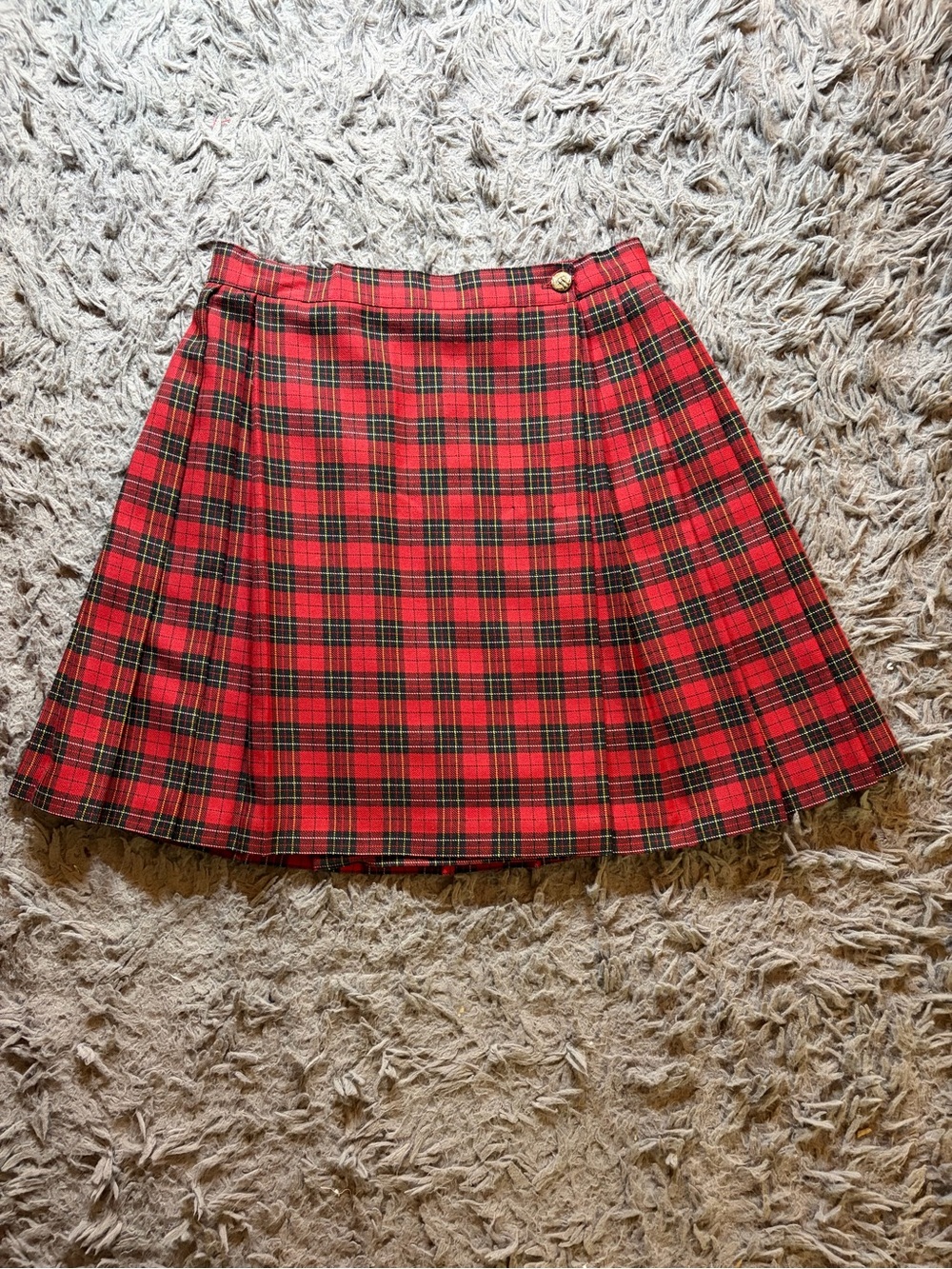 Vintage 80s Star CCC red plaid button wrap pleated made in U.S.A mini skirt sz 9